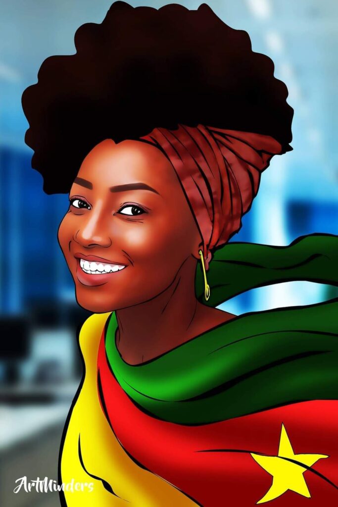 Beautiful Black Woman - Beautiful African Woman Smiling - Cameroonian Woman - Drapeau Camerounais - Cameroun - Belle Femme Camerounaise - Miss Cameroun - Portrait by ArtMinders