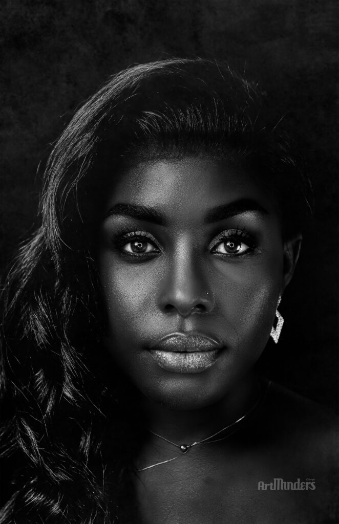 Beautiful African Woman in Black and White Portrait by ArtMinders